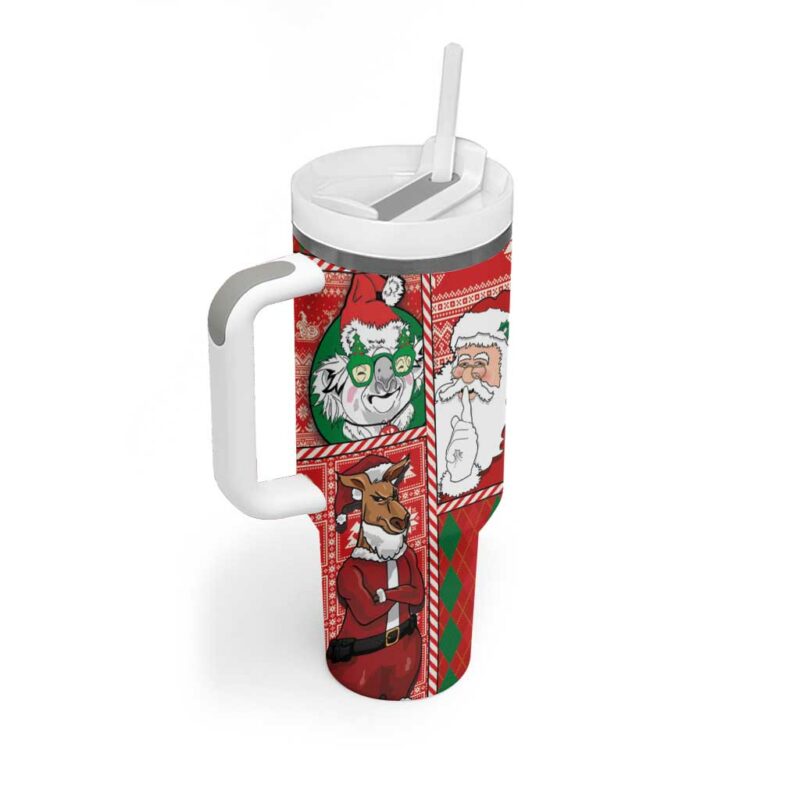 Australian Christmas Santa Koala Kangaroo and Holiday Cheer Custom Stanley Quencher 40oz Stainless Steel Tumbler With Handle - Threewoofs - Image 2