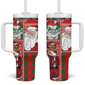 Australian Christmas Santa Koala Kangaroo and Holiday Cheer Custom Stanley Quencher 40oz Stainless Steel Tumbler With Handle - Threewoofs