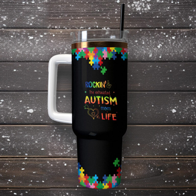 Autism Awareness Custom Stanley Quencher 40oz Stainless Steel Tumbler With Handle - Threewoofs - Image 2