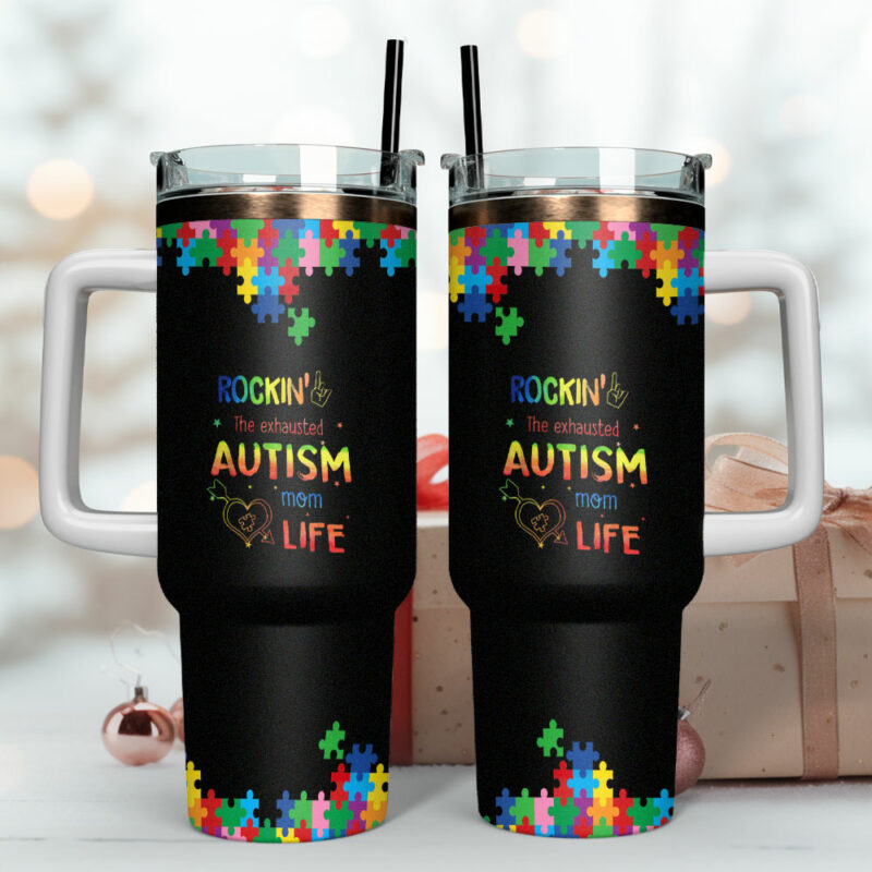 Autism Awareness Custom Stanley Quencher 40oz Stainless Steel Tumbler With Handle - Threewoofs - Image 4