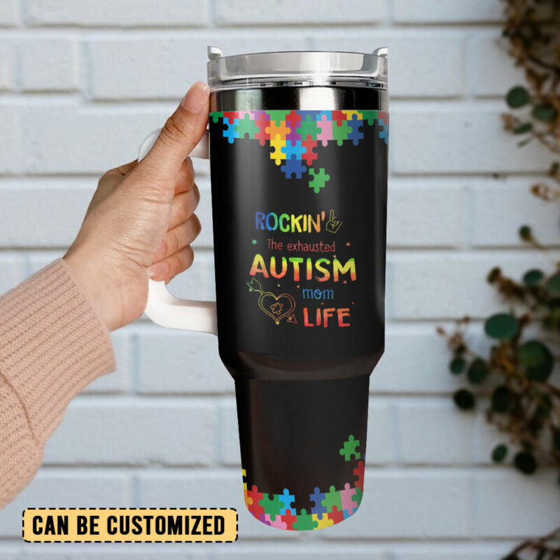 Autism Awareness Custom Stanley Quencher 40oz Stainless Steel Tumbler With Handle - Threewoofs - Image 3