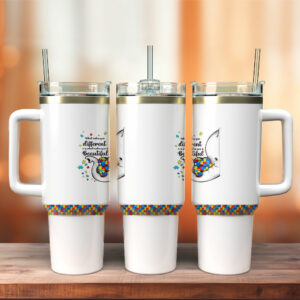 Autism Awareness Elephant Wreath Custom Stanley Quencher 40oz Stainless Steel Tumbler With Handle - Threewoofs
