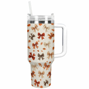 Autumn Bow Ambiance Custom Stanley Quencher 40oz Stainless Steel Tumbler With Handle - Threewoofs