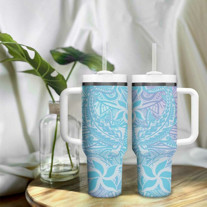 Baby Blue Gradient Polynesia Hawaiian Tribal Hammerhead Shark Tattoo Custom Stanley Quencher 40oz Stainless Steel Tumbler With Handle - Threewoofs - Image 9