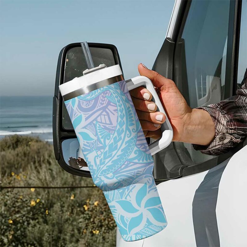 Baby Blue Gradient Polynesia Hawaiian Tribal Hammerhead Shark Tattoo Custom Stanley Quencher 40oz Stainless Steel Tumbler With Handle - Threewoofs - Image 7