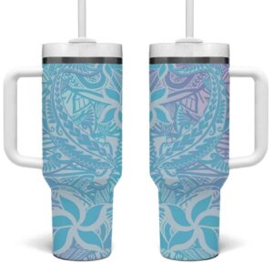 Baby Blue Gradient Polynesia Hawaiian Tribal Hammerhead Shark Tattoo Custom Stanley Quencher 40oz Stainless Steel Tumbler With Handle - Threewoofs