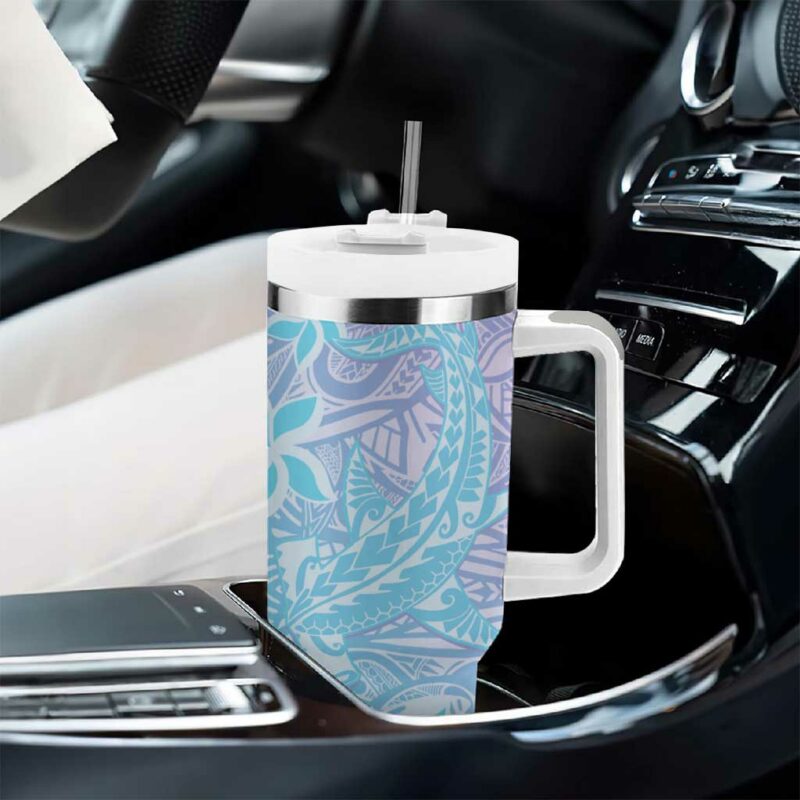 Baby Blue Gradient Polynesia Hawaiian Tribal Hammerhead Shark Tattoo Custom Stanley Quencher 40oz Stainless Steel Tumbler With Handle - Threewoofs - Image 8