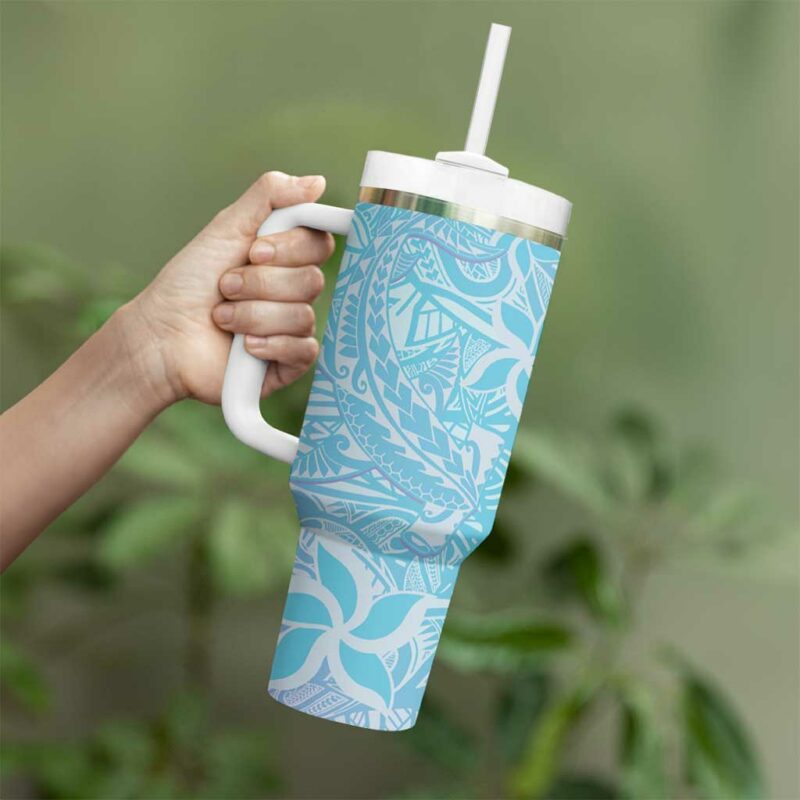 Baby Blue Gradient Polynesia Hawaiian Tribal Hammerhead Shark Tattoo Custom Stanley Quencher 40oz Stainless Steel Tumbler With Handle - Threewoofs - Image 3