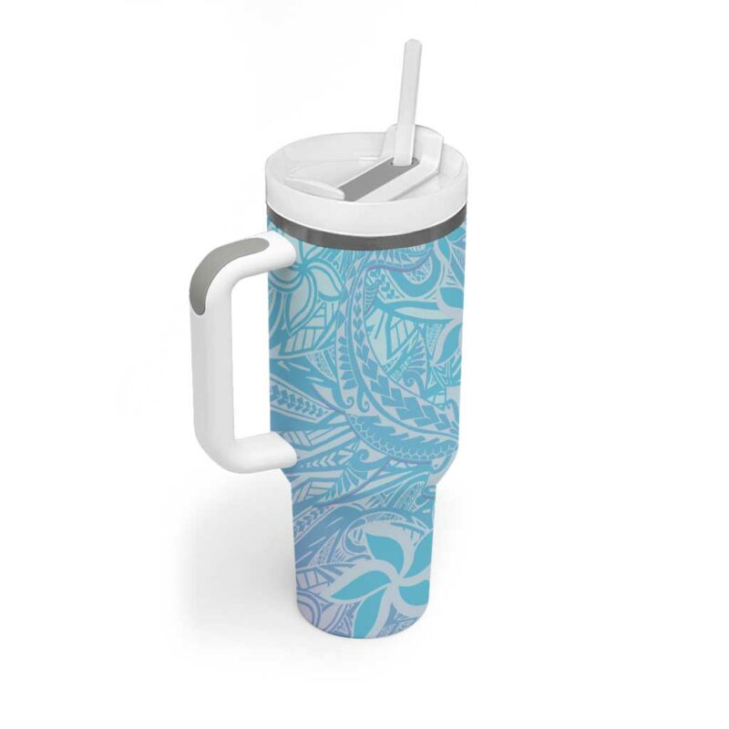 Baby Blue Gradient Polynesia Hawaiian Tribal Hammerhead Shark Tattoo Custom Stanley Quencher 40oz Stainless Steel Tumbler With Handle - Threewoofs - Image 2