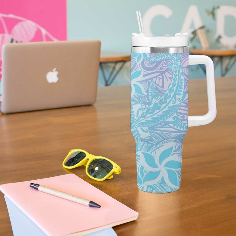 Baby Blue Gradient Polynesia Hawaiian Tribal Hammerhead Shark Tattoo Custom Stanley Quencher 40oz Stainless Steel Tumbler With Handle - Threewoofs - Image 5