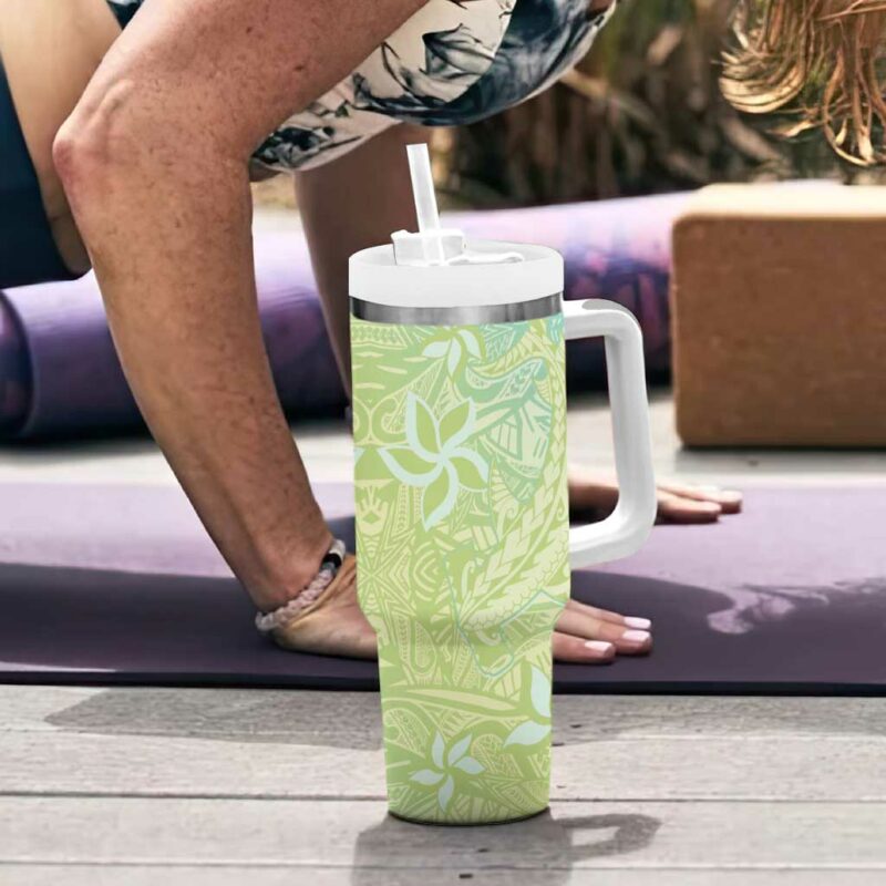 Baby Green Gradient Polynesia Hawaiian Tribal Hammerhead Shark Tattoo Custom Stanley Quencher 40oz Stainless Steel Tumbler With Handle - Threewoofs - Image 6