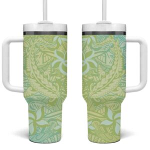 Baby Green Gradient Polynesia Hawaiian Tribal Hammerhead Shark Tattoo Custom Stanley Quencher 40oz Stainless Steel Tumbler With Handle - Threewoofs
