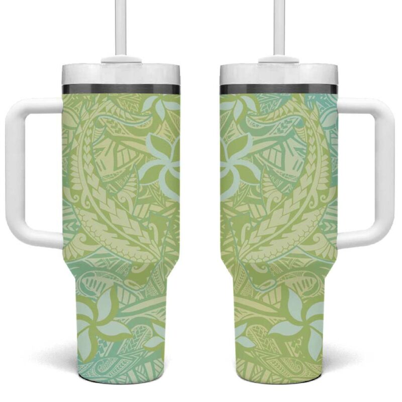 Baby Green Gradient Polynesia Hawaiian Tribal Hammerhead Shark Tattoo Custom Stanley Quencher 40oz Stainless Steel Tumbler With Handle - Threewoofs