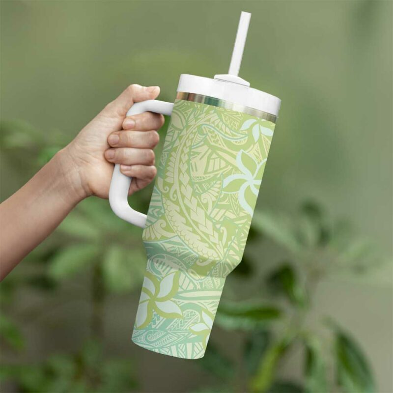 Baby Green Gradient Polynesia Hawaiian Tribal Hammerhead Shark Tattoo Custom Stanley Quencher 40oz Stainless Steel Tumbler With Handle - Threewoofs - Image 3