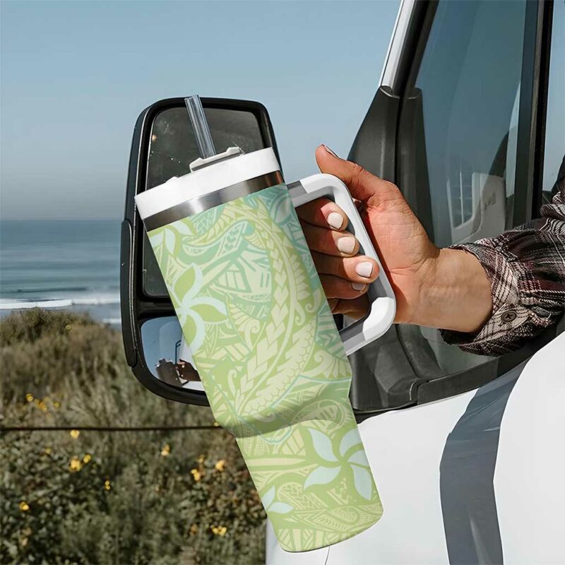 Baby Green Gradient Polynesia Hawaiian Tribal Hammerhead Shark Tattoo Custom Stanley Quencher 40oz Stainless Steel Tumbler With Handle - Threewoofs - Image 7