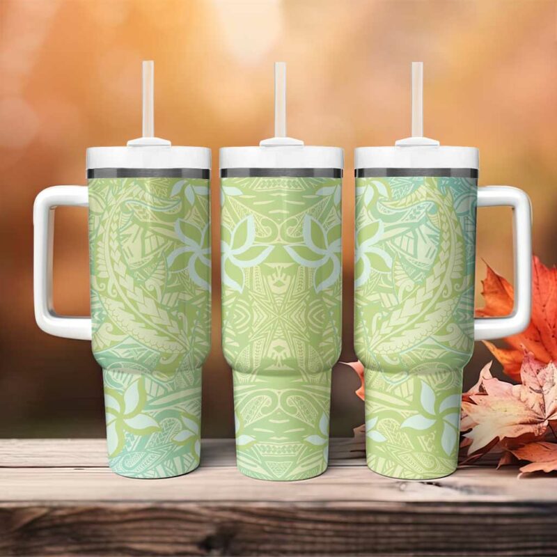 Baby Green Gradient Polynesia Hawaiian Tribal Hammerhead Shark Tattoo Custom Stanley Quencher 40oz Stainless Steel Tumbler With Handle - Threewoofs - Image 4