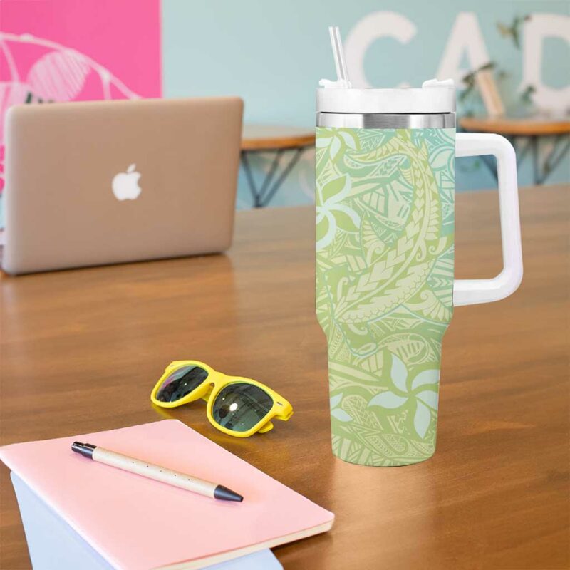 Baby Green Gradient Polynesia Hawaiian Tribal Hammerhead Shark Tattoo Custom Stanley Quencher 40oz Stainless Steel Tumbler With Handle - Threewoofs - Image 5