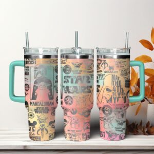 Baby Yoda Star Wars Movies Custom Stanley Quencher 40oz Stainless Steel Tumbler With Handle - Threewoofs