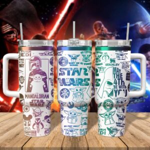 Baby Yoda Star Wars Movies Custom Stanley Quencher 40oz Stainless Steel Tumbler With Handle - Threewoofs