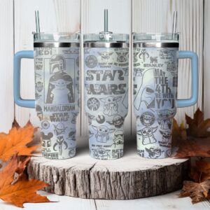 Baby Yoda Star Wars Movies Custom Stanley Quencher 40oz Stainless Steel Tumbler With Handle - Threewoofs
