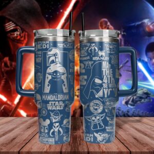 Baby Yoda Star Wars Movies Custom Stanley Quencher 40oz Stainless Steel Tumbler With Handle - Threewoofs