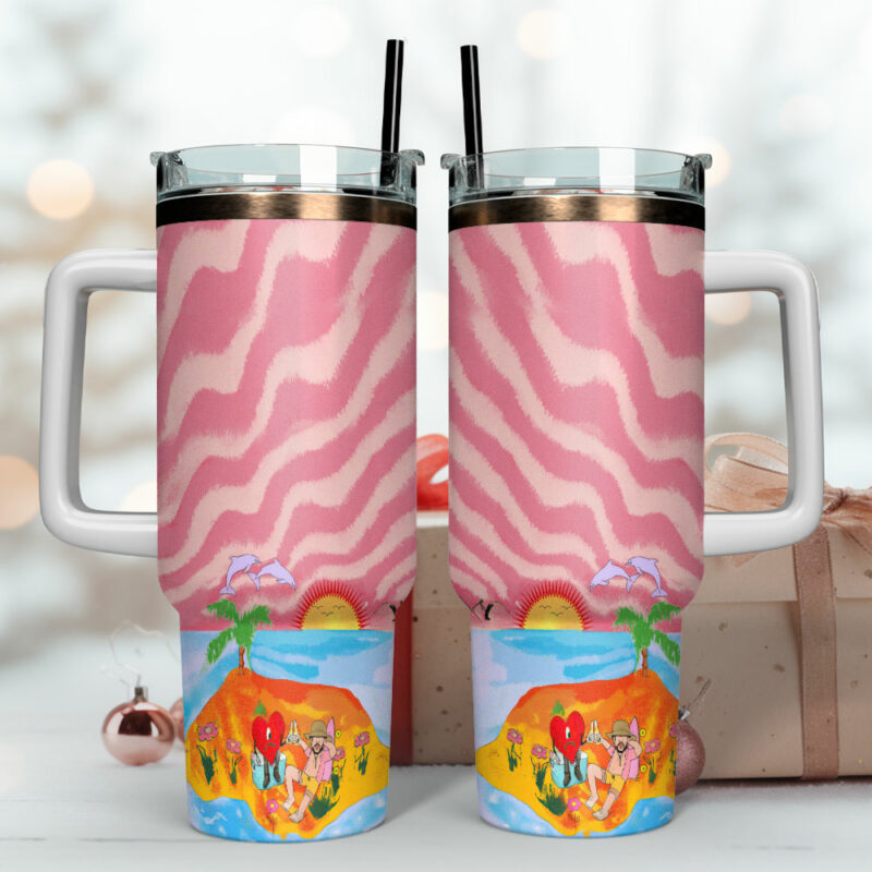 Bad Bunny Music Custom Stanley Quencher 40oz Stainless Steel Tumbler With Handle - Threewoofs - Image 4