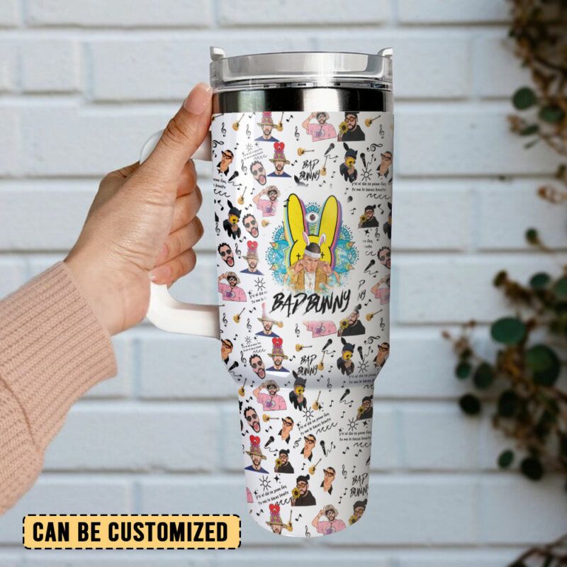 Bad Bunny Music Custom Stanley Quencher 40oz Stainless Steel Tumbler With Handle - Threewoofs - Image 3