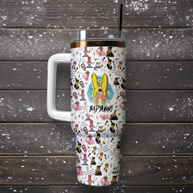 Bad Bunny Music Custom Stanley Quencher 40oz Stainless Steel Tumbler With Handle - Threewoofs - Image 2
