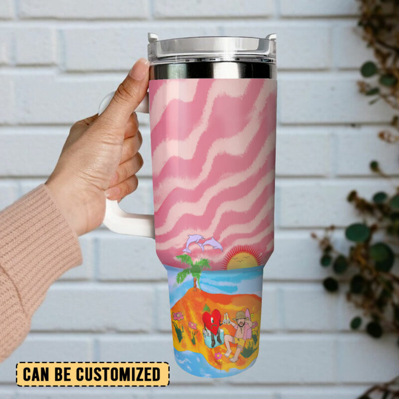 Bad Bunny Music Custom Stanley Quencher 40oz Stainless Steel Tumbler With Handle - Threewoofs - Image 3