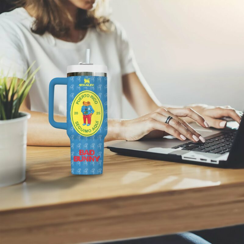 Bad Bunny Music Custom Stanley Quencher 40oz Stainless Steel Tumbler With Handle - Threewoofs - Image 4