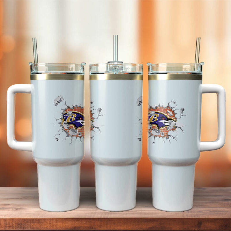 Baltimore Ravens NFL Custom Stanley Quencher 40oz Stainless Steel Tumbler With Handle - Threewoofs