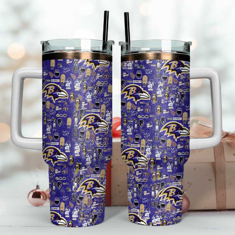Baltimore Ravens NFL Custom Stanley Quencher 40oz Stainless Steel Tumbler With Handle - Threewoofs - Image 4