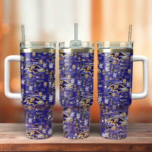Baltimore Ravens NFL Custom Stanley Quencher 40oz Stainless Steel Tumbler With Handle - Threewoofs