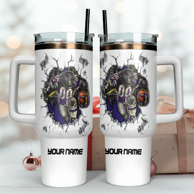 Baltimore Ravens NFL Custom Stanley Quencher 40oz Stainless Steel Tumbler With Handle - Threewoofs - Image 4