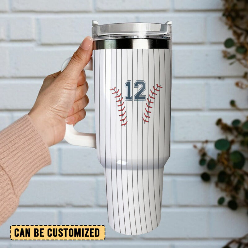 Baseball Sports Custom Stanley Quencher 40oz Stainless Steel Tumbler With Handle - Threewoofs - Image 3