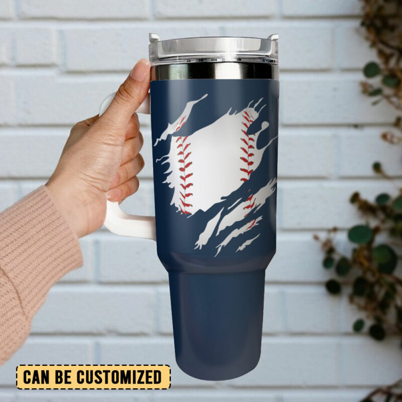 Baseball Sports Custom Stanley Quencher 40oz Stainless Steel Tumbler With Handle - Threewoofs - Image 3