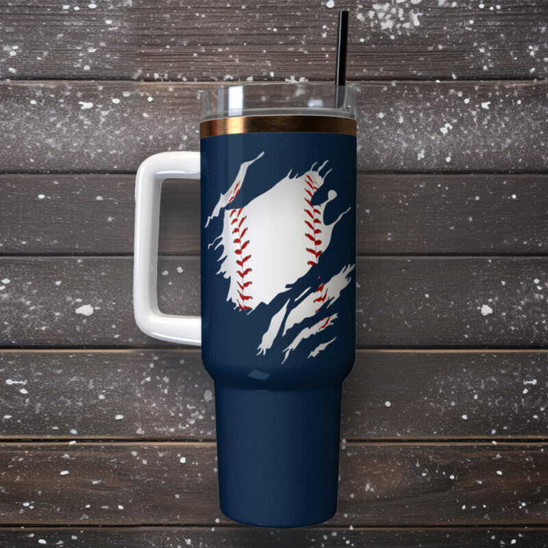 Baseball Sports Custom Stanley Quencher 40oz Stainless Steel Tumbler With Handle - Threewoofs - Image 2