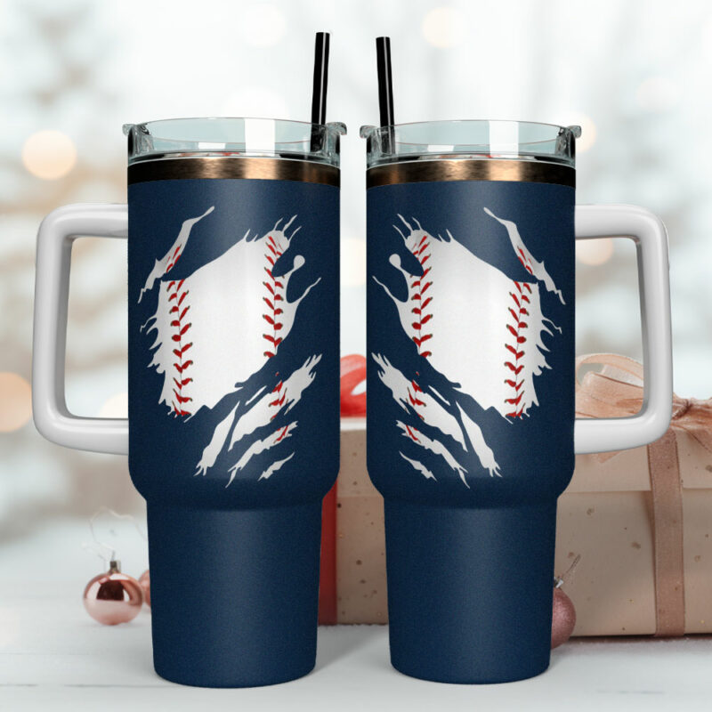 Baseball Sports Custom Stanley Quencher 40oz Stainless Steel Tumbler With Handle - Threewoofs - Image 4