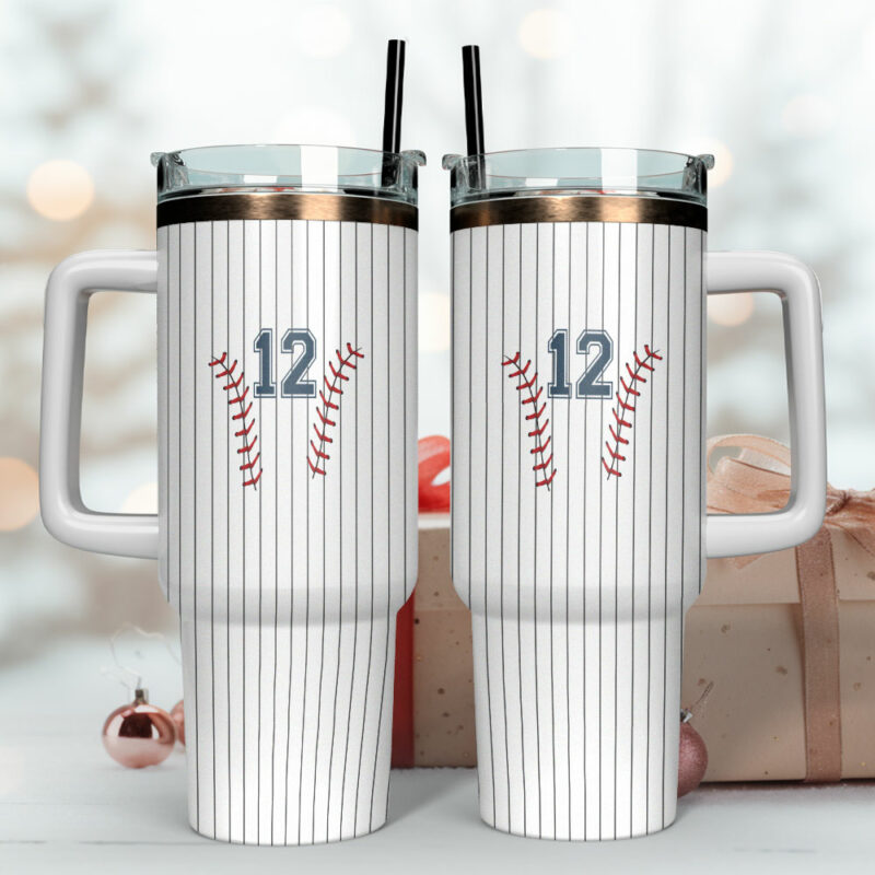 Baseball Sports Custom Stanley Quencher 40oz Stainless Steel Tumbler With Handle - Threewoofs - Image 4