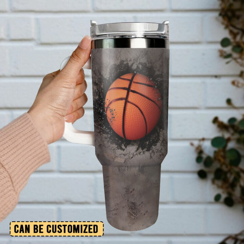 Basketball Sports Custom Stanley Quencher 40oz Stainless Steel Tumbler With Handle - Threewoofs - Image 3