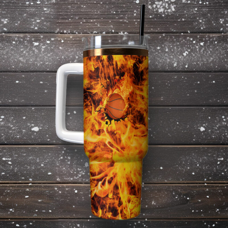 Basketball Sports Custom Stanley Quencher 40oz Stainless Steel Tumbler With Handle - Threewoofs - Image 2