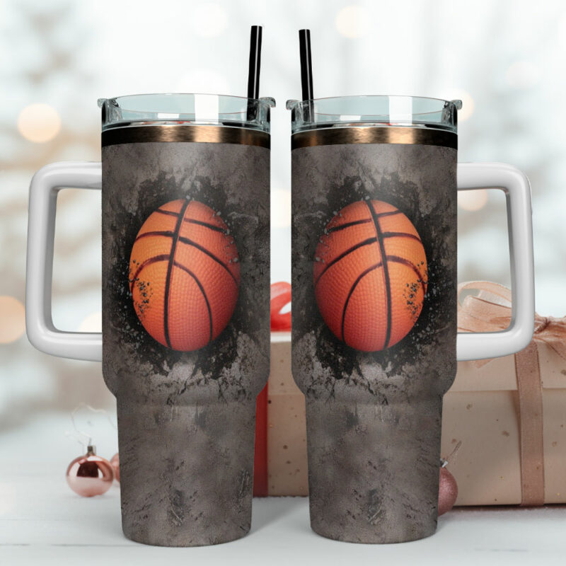 Basketball Sports Custom Stanley Quencher 40oz Stainless Steel Tumbler With Handle - Threewoofs - Image 4