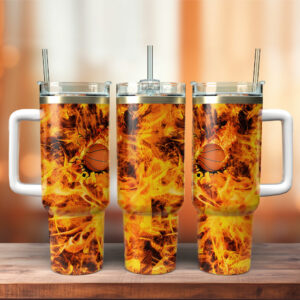 Basketball Sports Custom Stanley Quencher 40oz Stainless Steel Tumbler With Handle - Threewoofs
