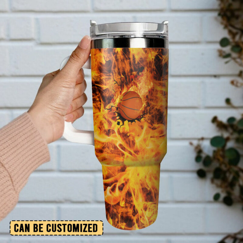 Basketball Sports Custom Stanley Quencher 40oz Stainless Steel Tumbler With Handle - Threewoofs - Image 3