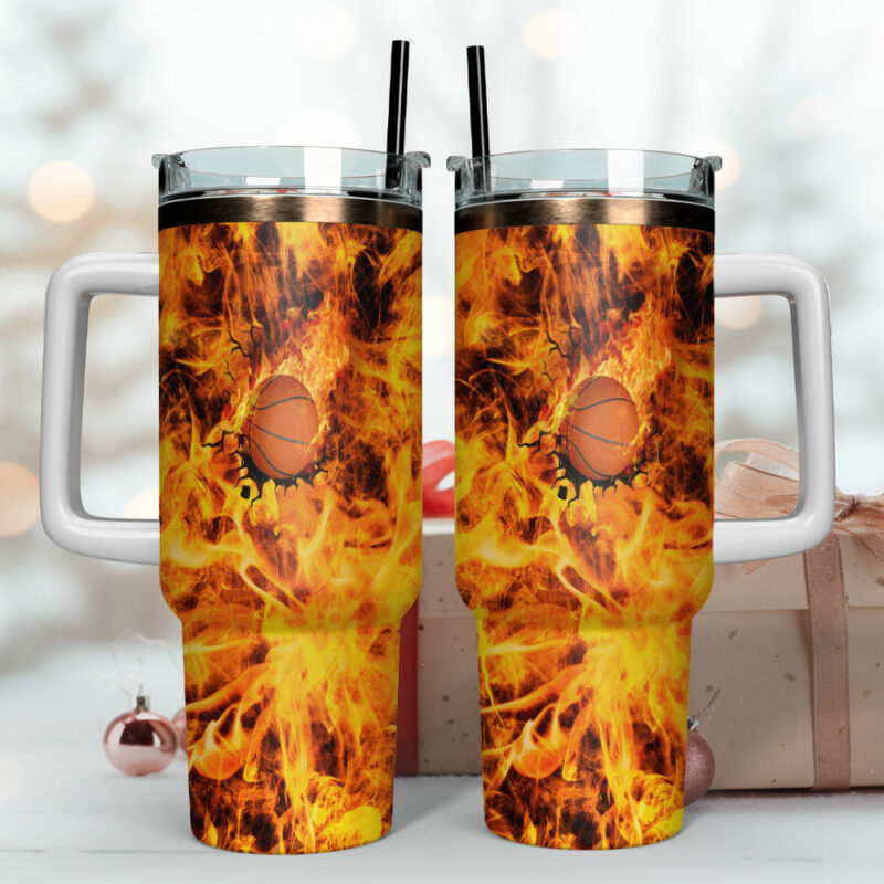 Basketball Sports Custom Stanley Quencher 40oz Stainless Steel Tumbler With Handle - Threewoofs - Image 4