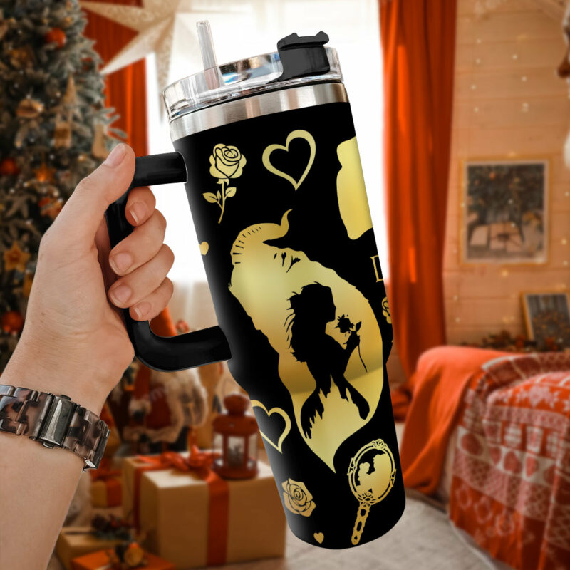 Beauty And The Beast Movies Valentine Custom Stanley Quencher 40oz Stainless Steel Tumbler With Handle - Threewoofs - Image 3