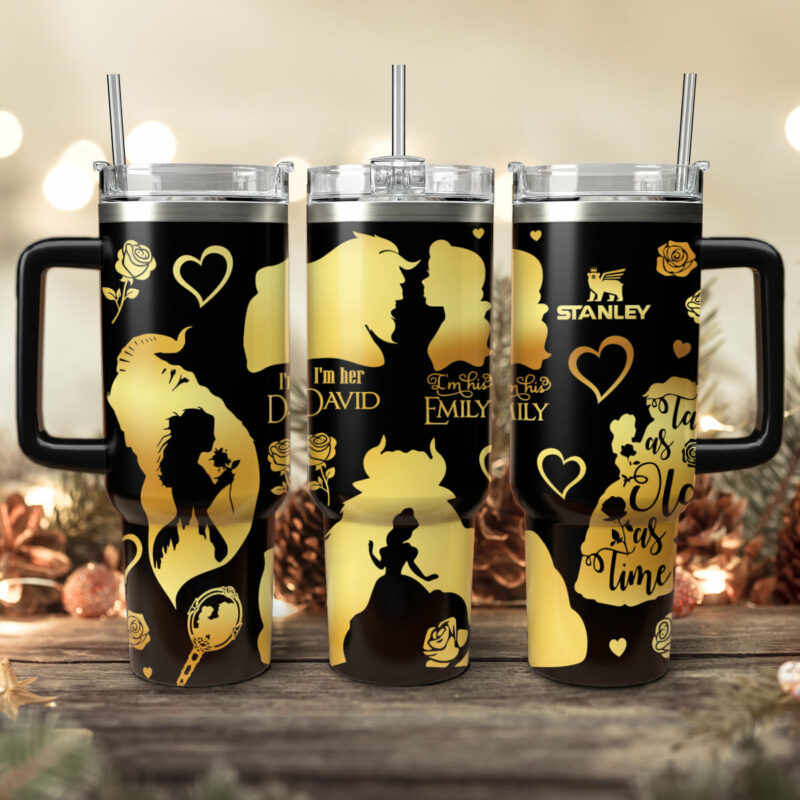 Beauty And The Beast Movies Valentine Custom Stanley Quencher 40oz Stainless Steel Tumbler With Handle - Threewoofs