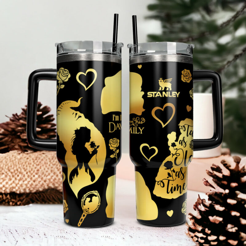 Beauty And The Beast Movies Valentine Custom Stanley Quencher 40oz Stainless Steel Tumbler With Handle - Threewoofs - Image 2