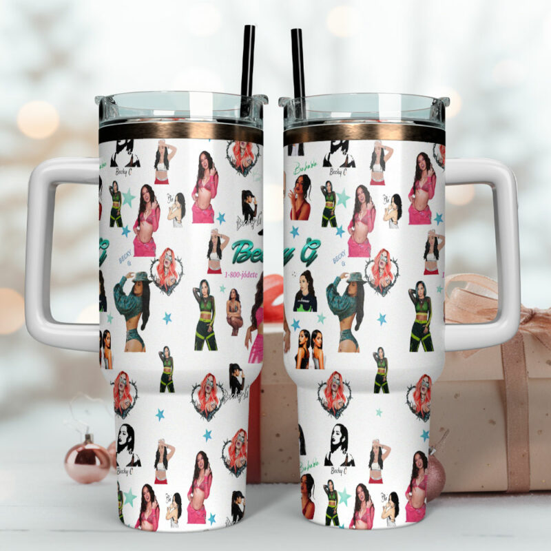 Becky G Music Custom Stanley Quencher 40oz Stainless Steel Tumbler With Handle - Threewoofs - Image 4