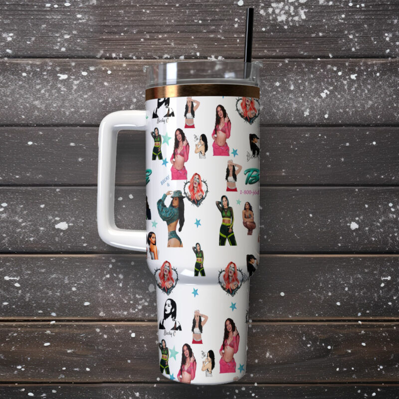 Becky G Music Custom Stanley Quencher 40oz Stainless Steel Tumbler With Handle - Threewoofs - Image 2